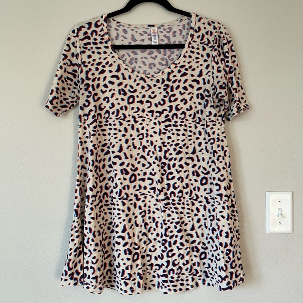 LuLaRoe Leopard Print Blue Pink Cream Perfect Tee